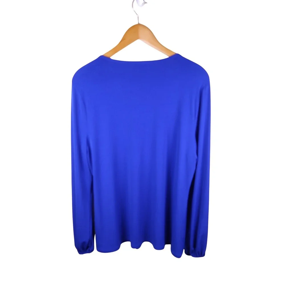 INC International Concepts Blue V-Neck Split Sleeve Blouse NWT XL